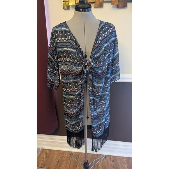 Lularoe Monroe Sheer Chiffon Beach Pool Cover up‎ Sz S NWT Fringe Tie Front - Picture 1 of 5
